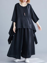 Two-Pieces Solid Cropped Top And Wide-Leg Pants Suit